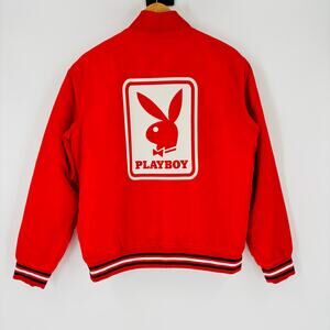 Vintage Playboy Satin Bomber Jacket Size Medium Red Men’s 80’s 90’s VTG Varsity